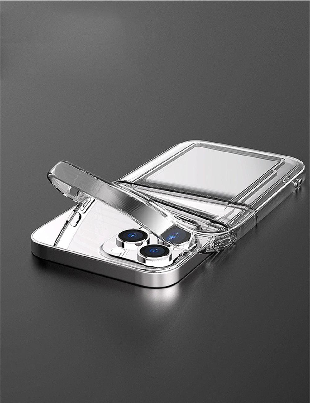 Transparent Shockproof Dual Card Slot Holder Phone Case For iPhone 13 12 11 Pro Max XR X XS Max 7 8 Plus 14Pro Wallet Transparent Soft Cover Card Storage Bumper Case For iPhone Stevvex