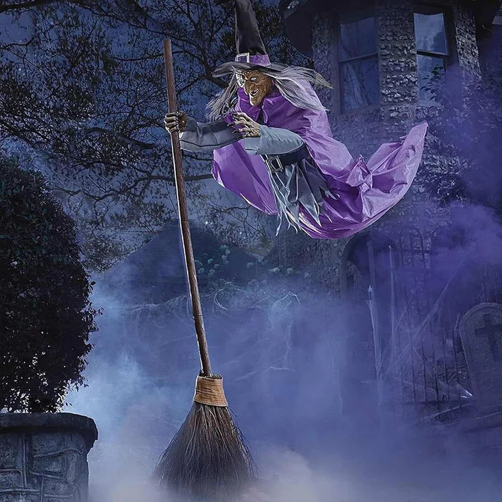 Halloween Props with Terrifying Sounds and Lights Fun Costumes Flying Scary Witch Broom Wizard Decor for Garden Yard Lawn Indoor Lootquake LLC