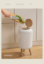 Imitation wood grain high foot garbage bin, press type with lid, household high-end feeling, light luxury garbage bin Lootquake LLC