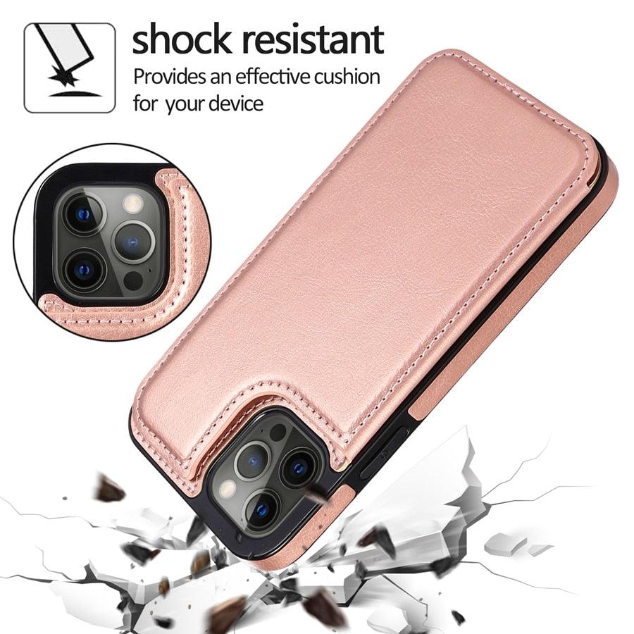 Wallet Stand Cover Flip Leather Case For iPhone 14 Pro Max 13 Pro Max 12 Pro Max 11 Pro Max Soft PU Leather Card Case With Kickstand Slim Double Magnetic Clasp Protective Cover Stevvex