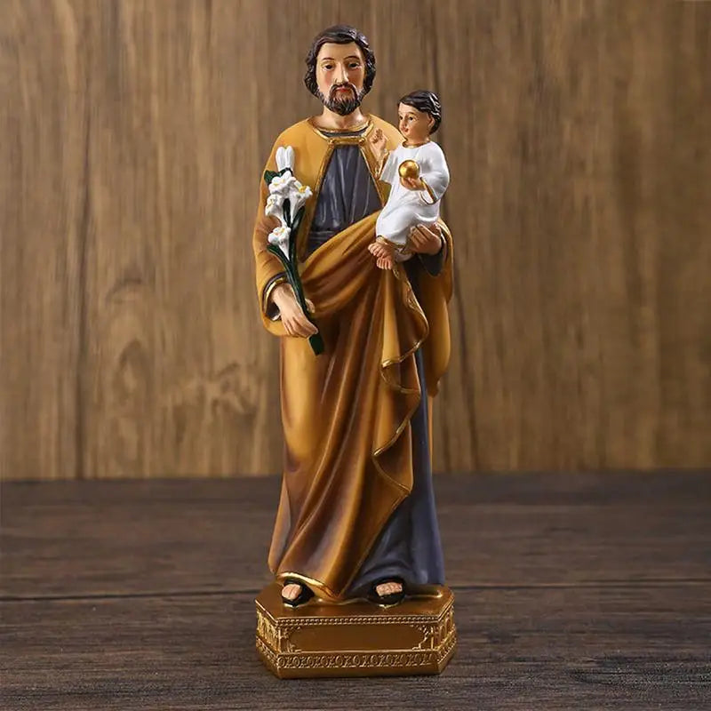 Saint Joseph Carrying Child Jesus Statues Religious Figurines Resin Model Sculpture St. Joseph God Christ Church Desk Decor Lootquake LLC