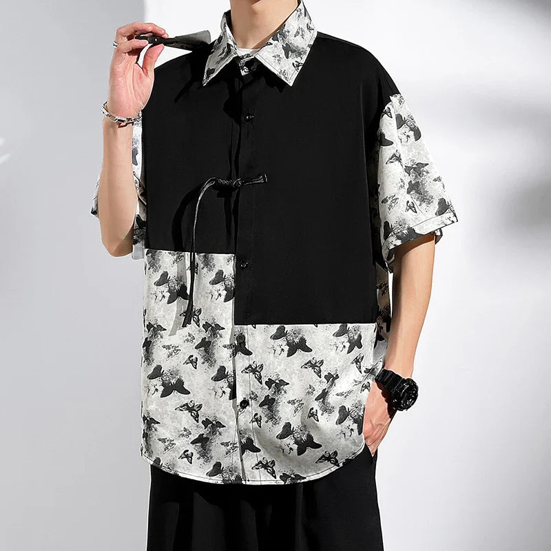 M-5XL Plus Size Mens Short Sleeve Shirt Chinese Traditional Tai Chi Kung Fu Mandarin Collar Frog-Button Clothes Summer Tops Man Lootquake LLC