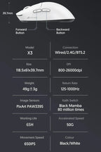 Attack Shark X3Pro Wireless  Gaming Mouse PixArt PAW3395 26000dpi Bluetooth Optical Mouse Tri-Mode Connection Macro Gaming Mouse Lootquake LLC