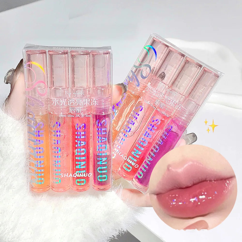 4 PCS Water-gloss Mirror Jelly Lip Gloss Moisturizes Lips Shimmers With Fine Pearls Brightens Lip Color Lootquake LLC