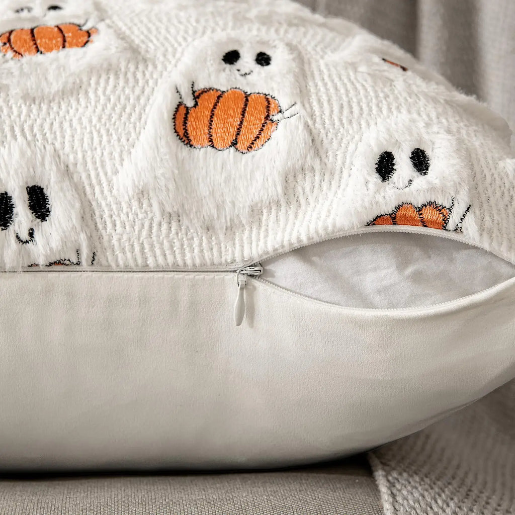 Halloween Decor for Bedroom Bed Living Room Sofa Cushion Cover White45X45CMCute Ghost Pumpkin Plush Faux Fur Pillow Covers Soft Lootquake LLC