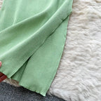Green 2024 Sexy Summer Knit Short Sleeve Dress Women Squar Collar Waist Bodycon Sundress Female Beach  Backless Long Dress