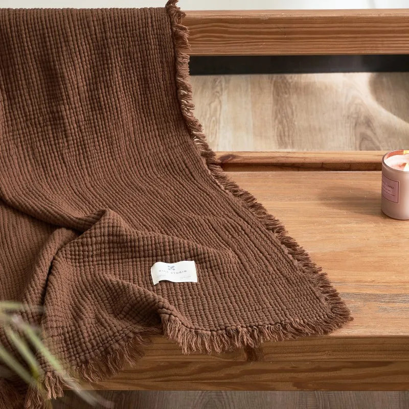 Maillard Cotton Blankets Four Layers Of Gauze Sofa Cover Blanket With Tassel AB Side Office Nap Decorative Bed Muslin Blanket Lootquake LLC