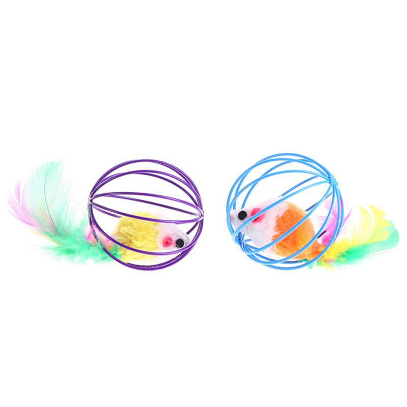 1 Pcs Cat Toy Stick Feather Wand with Bell Mouse Cage Toys Plastic Artificial Colorful Cat Teaser Toy Pet Supplies Random Color Hollow Balls with Feather Tail Kitten Chase Pounce Toy Cat Feather Toy Stevvex