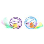 1 Pcs Cat Toy Stick Feather Wand with Bell Mouse Cage Toys Plastic Artificial Colorful Cat Teaser Toy Pet Supplies Random Color Hollow Balls with Feather Tail Kitten Chase Pounce Toy Cat Feather Toy Stevvex