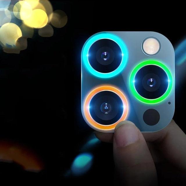 9H Tempered Glass Camera Cover Screen Protector Metal Individual Ring For iPhone Phone Glitter Camera Lens Protector Film For iPhone 14 13 12 11 Pro Max Luminous Lens Metal Glass Protective Cover Stevvex