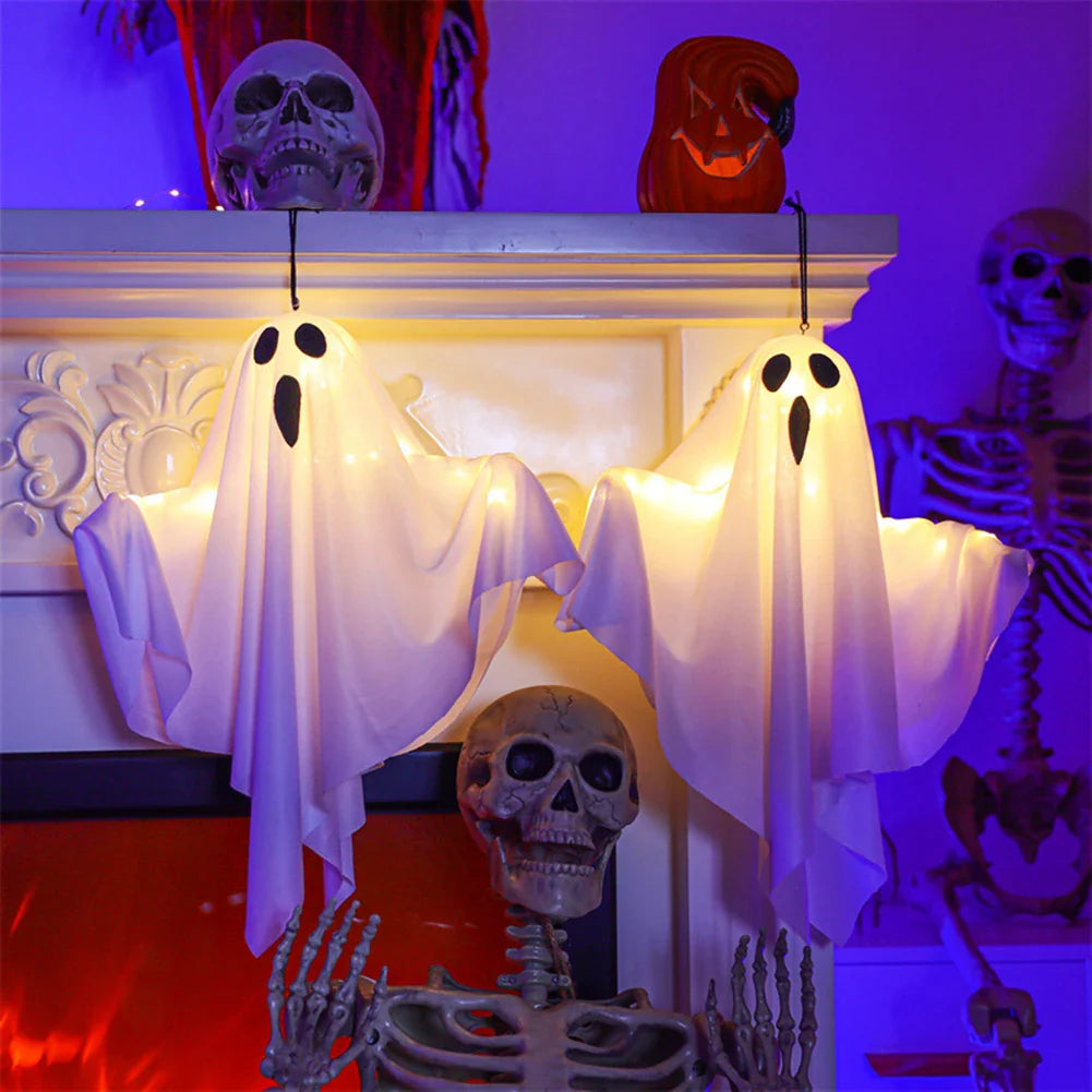 Halloween Glowing White Ghost Hanging Ghosts with Fairy Lights Halloween Outdoor Decoration 50cm Halloween Party Decoration Lootquake LLC