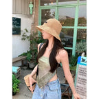 2025 Letter Sun Hat for Women Straw Beach Hats Women Large Wide Brim  Foldable Hat  Fashion Designer Outdoor Korean Bucket Hat