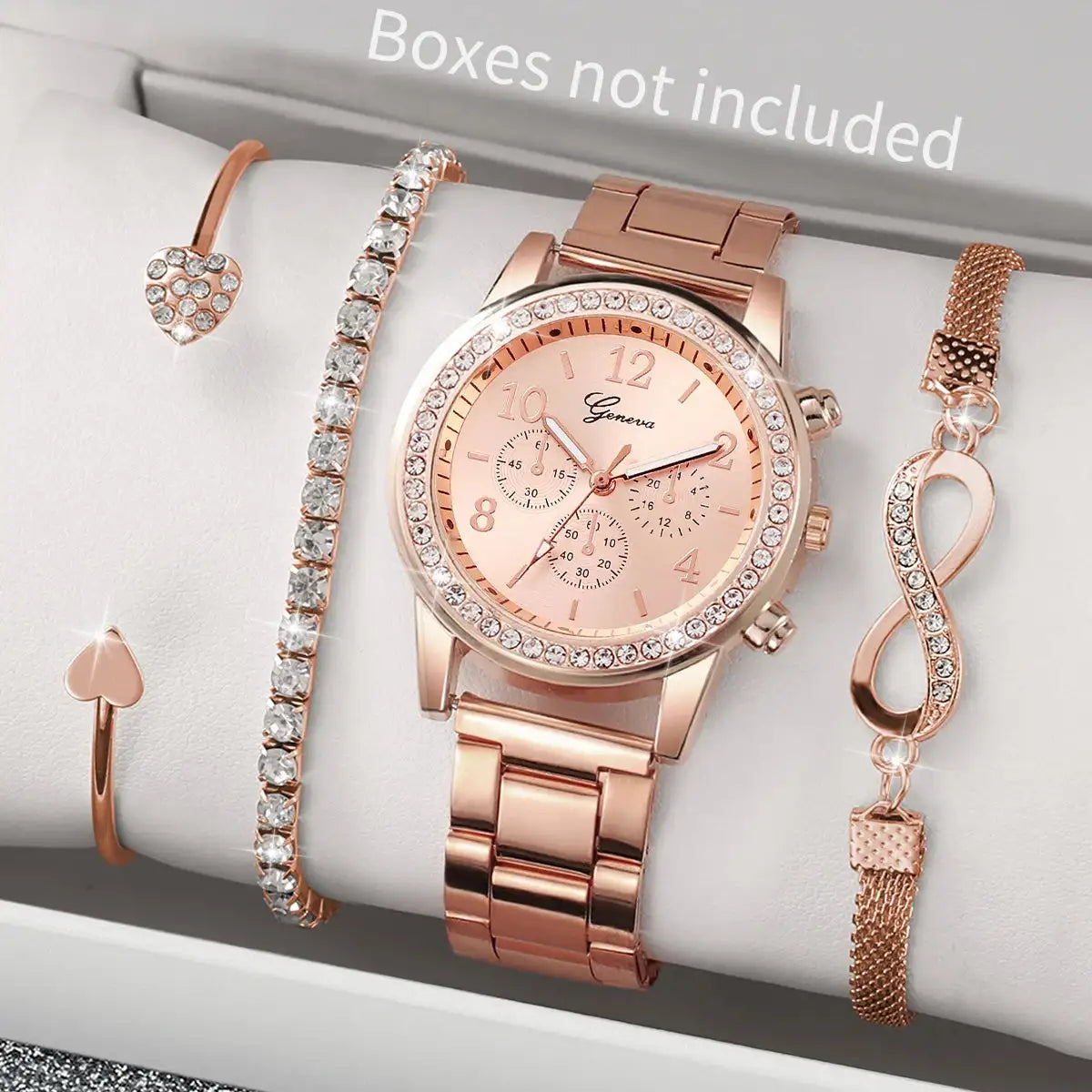 4PCS Fashion Women Watch Luxury Rhinestone Steel Band Ladies Quartz Watch Bracelet Set Relogio Feminino（Without Box）