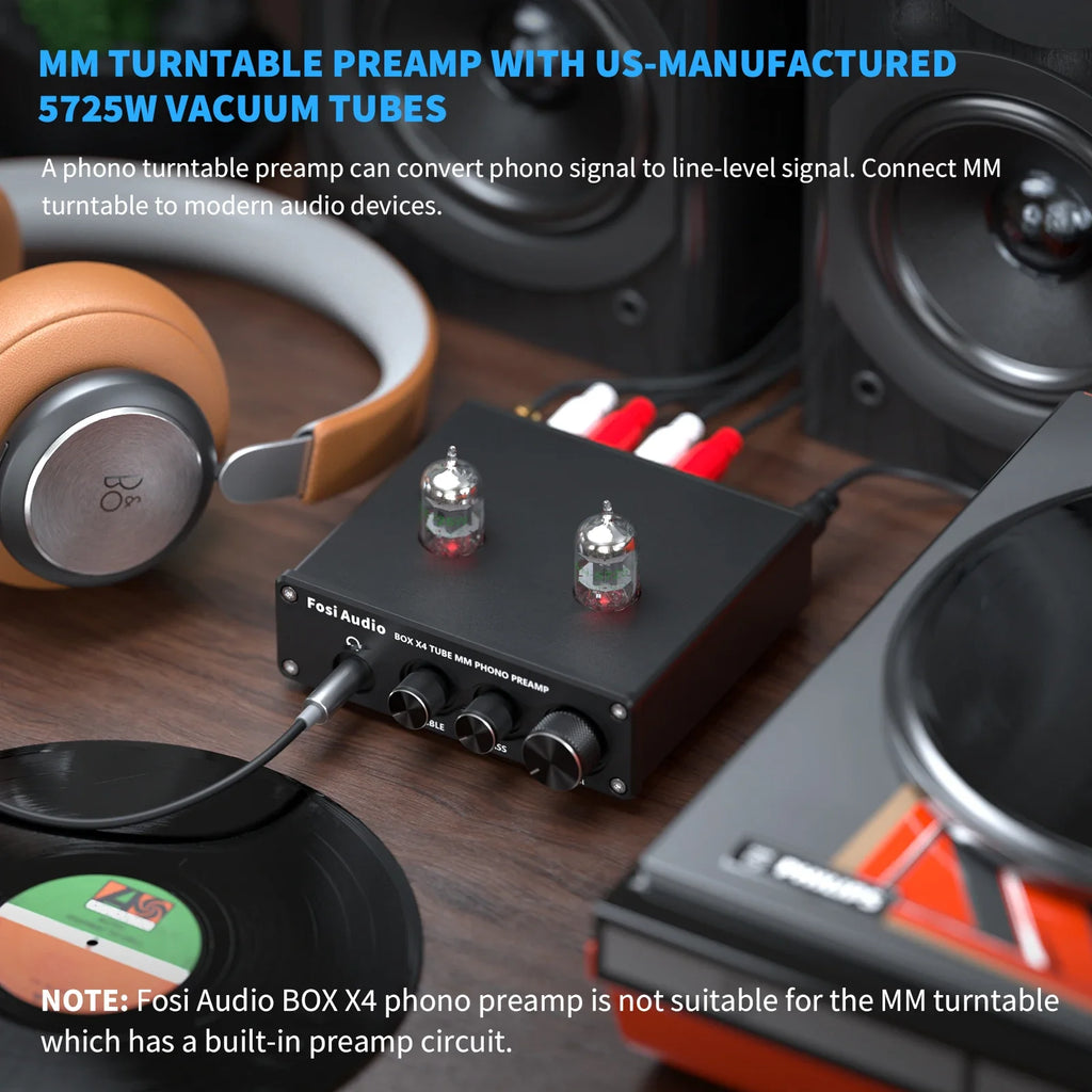 Fosi Audio Phono Preamp for Turntable Phonograph Preamplifier With 5654W Vacuum Tube Amplifier HiFi BOX X4 Lootquake LLC