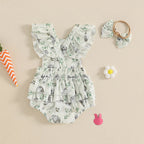 Toddler Girls 3Pcs Spring Outfits Floral Ruffle Sleeveless Romper Shorts Headband Set Baby Clothes Easter Costume Lootquake LLC