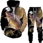 New 3D Fishing Art Print Casual Couple Hoodies Outfits Hip Hop Streetwear Hooded Sweatshirt+Sweat Pants Men's Tracksuit Set Lootquake LLC