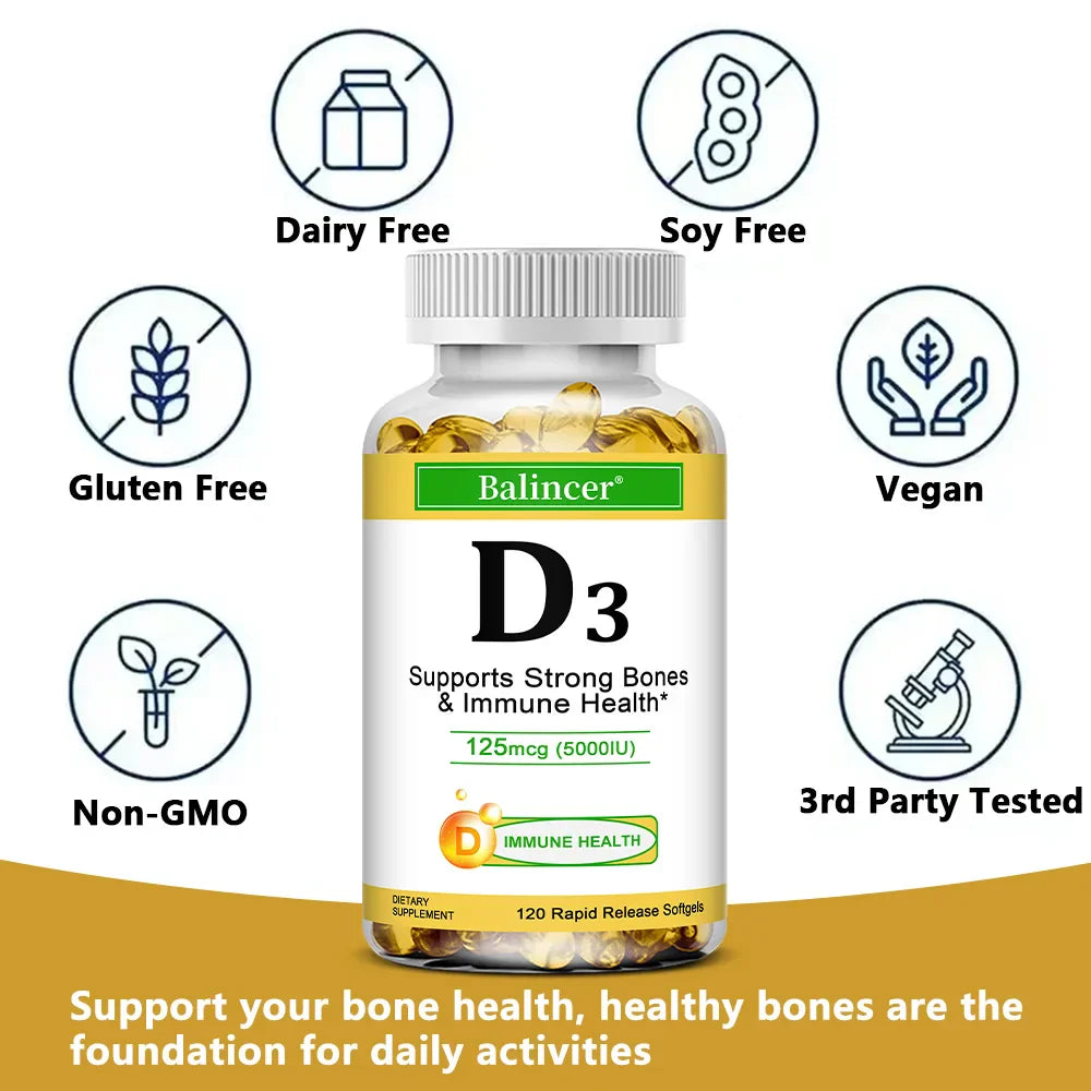 Vitamin D3 5000 IU - Supports Strong Bones & Immune Health - Gluten Free Non-GMO Vitamin D Supplement Lootquake LLC