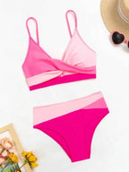 Rosy Patch V-Neck High Waist Bikini Set THRIXINE