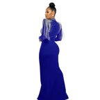 CM.YAYA Women Mesh See Through Long Sleeve Diamonds Hot Rhinestones Mermaid Long Dress Fall Evening Sexy Party Dresses Vestidos