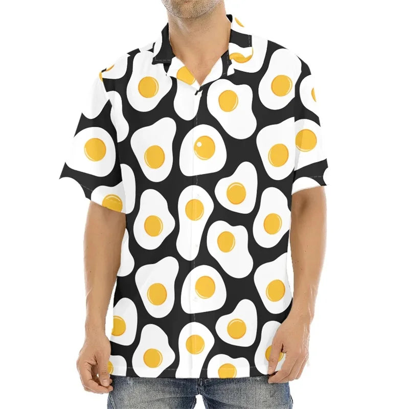 Funny Fried Egg Pattern Print Hawaiian Shirts For Men Summer Short Sleeve Holiday Beach Shirt 3d Print Mens Blouse Shirt Lootquake LLC
