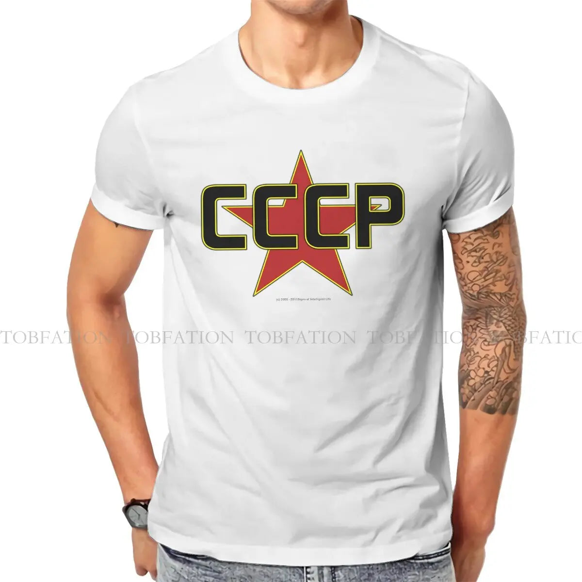 Russian USSR CCCP Creative TShirt for Men Over The Red Star  Round Neck Pure Cotton T Shirt Birthday Gifts Streetwear