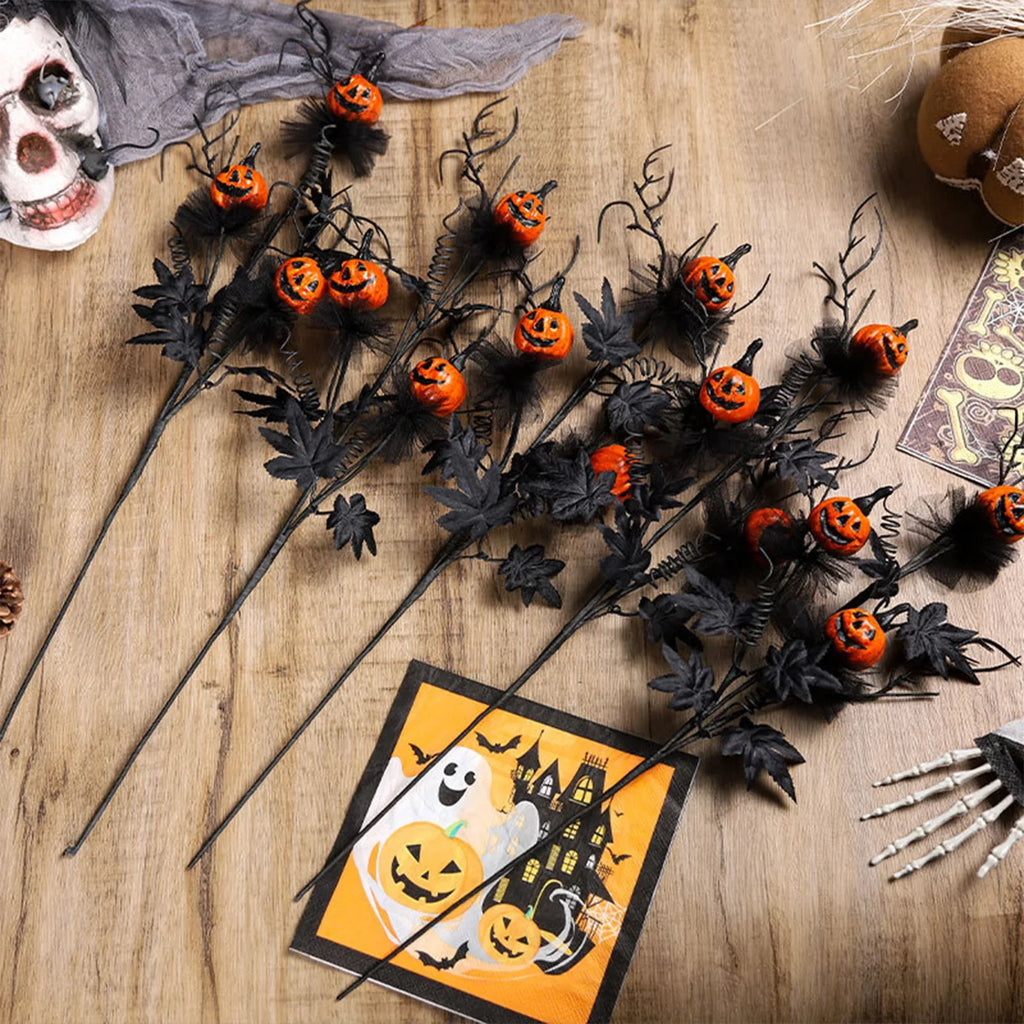 2025 Halloween Decoration Flower Black Terrifying Pumpkin Head Bouquet For Teapoy Dining Table Fireplace Home Party Decor Props
