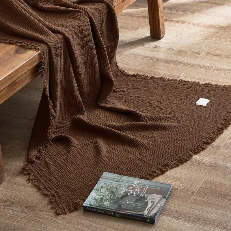 Maillard Cotton Blankets Four Layers Of Gauze Sofa Cover Blanket With Tassel AB Side Office Nap Decorative Bed Muslin Blanket Lootquake LLC