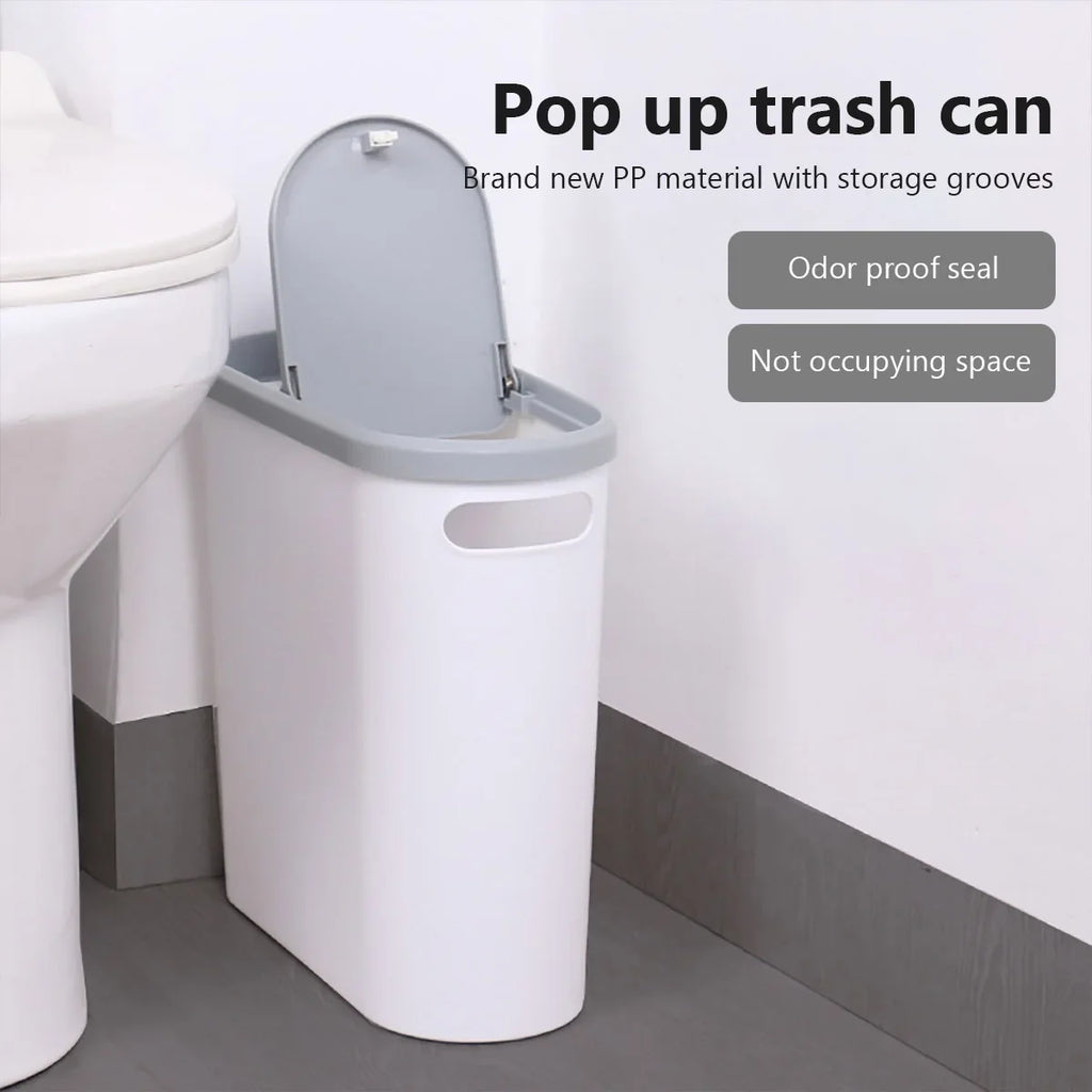 Bathroom Trash Can Large Capacity Household Creative Gap Bin Press Type Garbage Can with Lid Plastic Basket Kitchen Garbage Bin Lootquake LLC