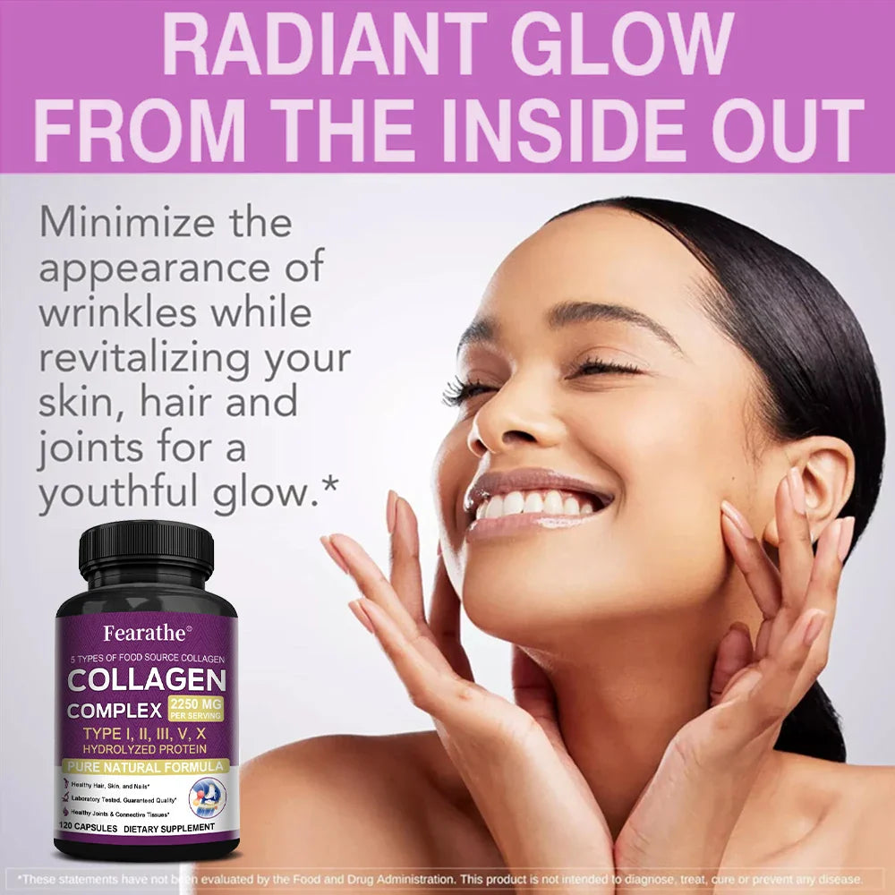 Multi-Collagen Capsules for Men and Women - Hydrolyzed Type I II III V X for Skin, Hair, Nails, Bones, Joints, Nutrition Lootquake LLC