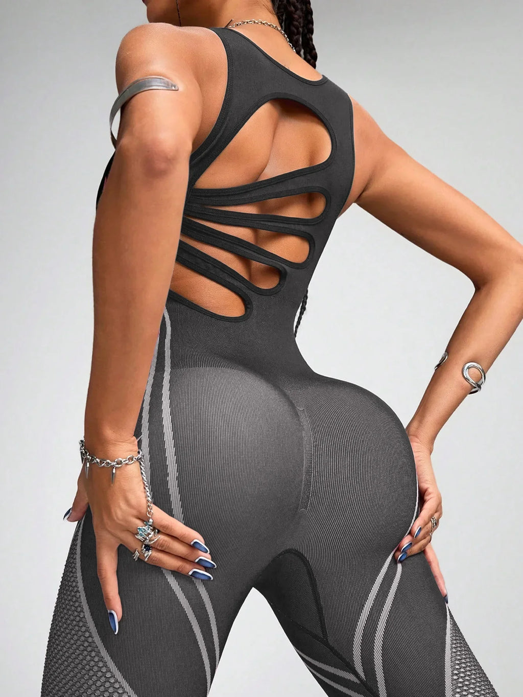 Chic Color-Block Women's Yoga Jumpsuit THRIXINE