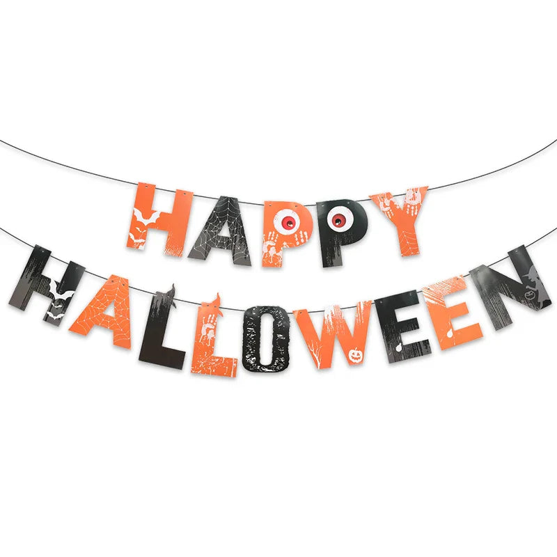 Halloween Party Paper Garland Bat Pumpkin Banner 2025 Happy Halloween Party Decoration for Home Trick or Treat Hanging Pendants Lootquake LLC