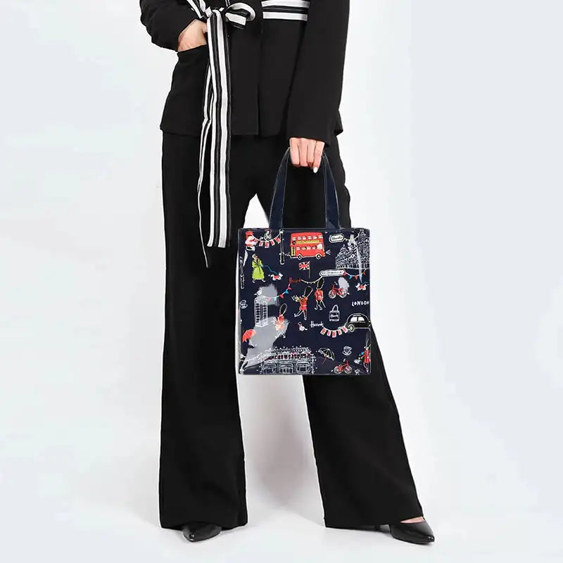 Cartton Print PVC Reusable Women's Shopping Bag Eco Friendly Flower Shopper Handbag Casual Female Student Shoulder Book Purse