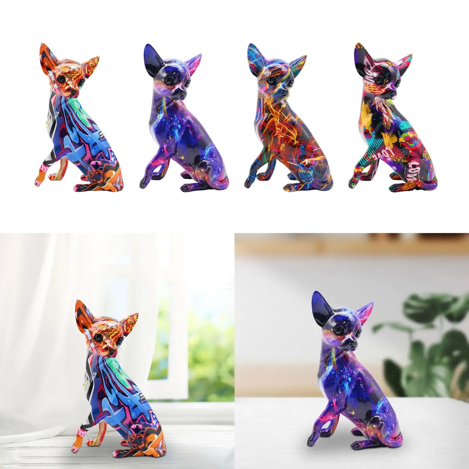 Dog Sculpture Desk Decor Lovely Creative Ornament Splashing Color Art Work Lootquake LLC