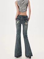 American High Street Spicy Girls Low Waist Jeans Women Autumn Vintage Y2k Design Sense Slim Fit Straight Tube Micro Flare Pants