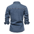 AIOPESON Brand New Mens 100% Cotton Denim Shirts Double Pocket Casual Cowboy Mens Shirts Long Sleeve Autumn Jeans Shirts for Men Lootquake LLC