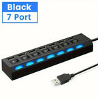 USB 2.0 Hub 5Gbps High Speed Multi USB Ports Power Adapter Expander LED USB 4/7 Ports Splitter With Switch For Laptop Computer