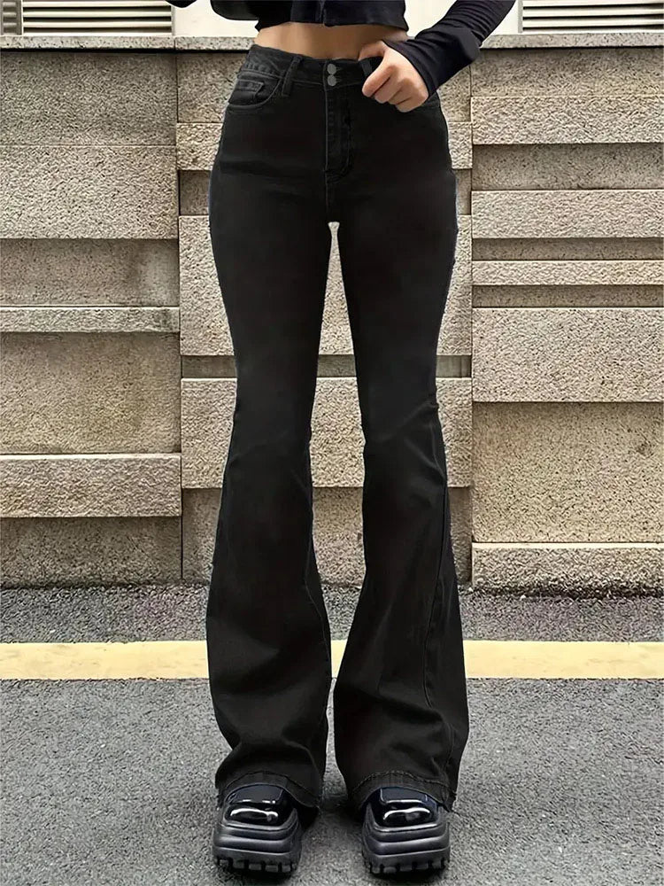 Women Flare Stretch Moustache Jeans Fashion Skinny Bell Bottom High Waist Gray Denim Pants Lady Classic Y2K Punk Long Trousers Lootquake LLC