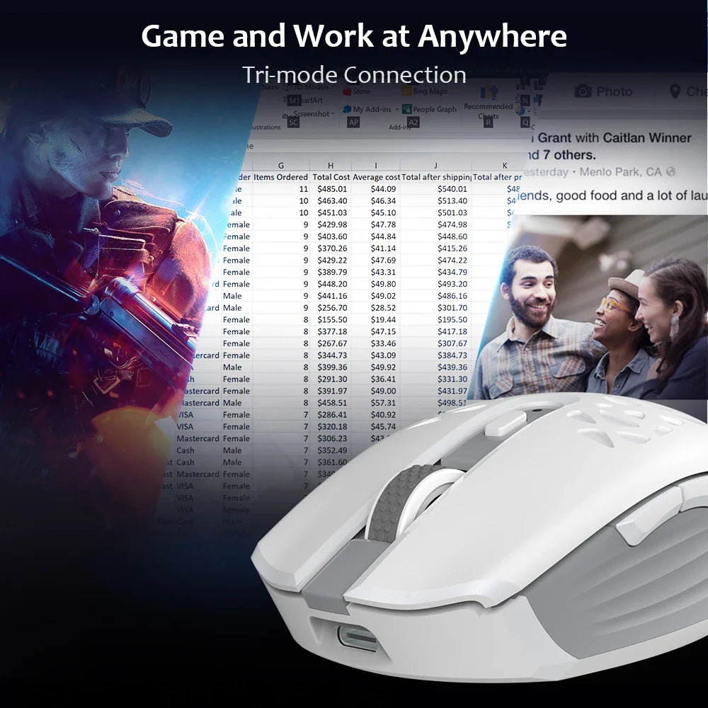Delux M820DC PAW3335 Wired + Wireless + Bluetooth Gaming Mouse 80 Million Clicks 16000 DPI RGB Rechargeable Mice For Computers Lootquake LLC