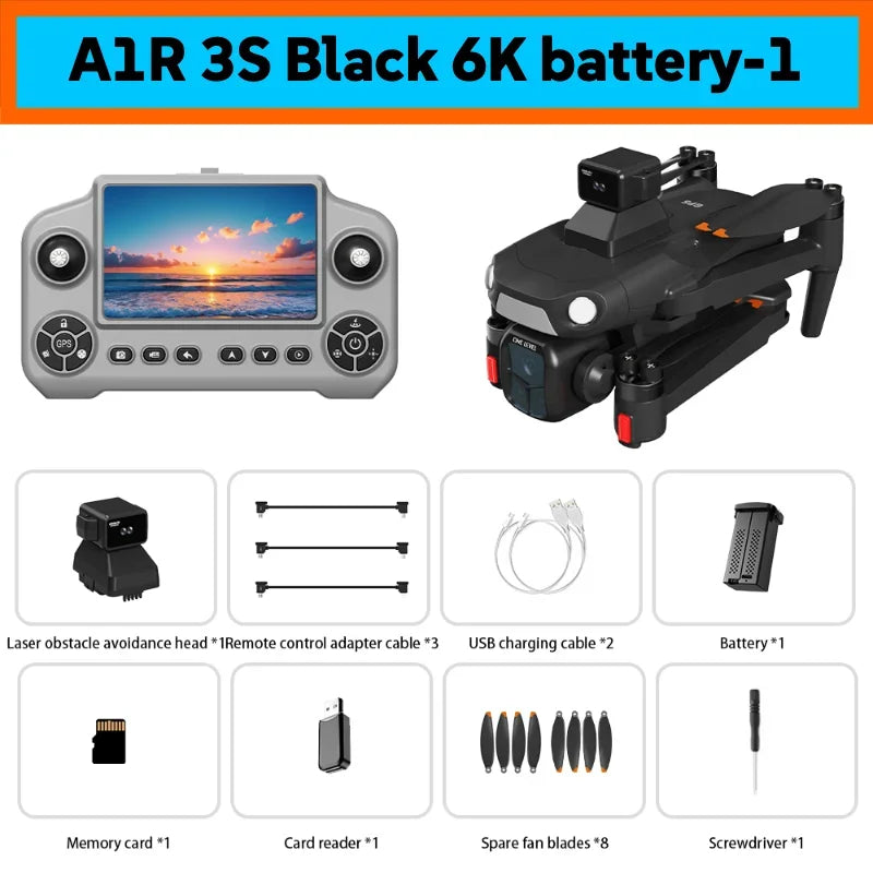 New A1R 3S GPS Drone 8K Professional Camera Aerial FPV Brush power Laser Obstacle with Large Screen Remote Control Folding RC