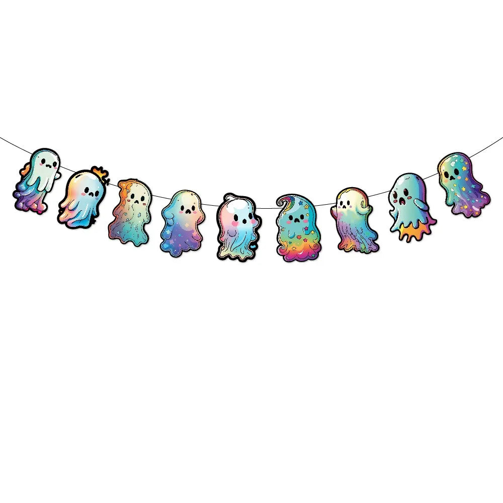 Funny Colorful Halloween Ghost Banner Paper Cute Ghost Spiral Pendant DIY Ghost Ceiling Decoration Halloween Party Decor