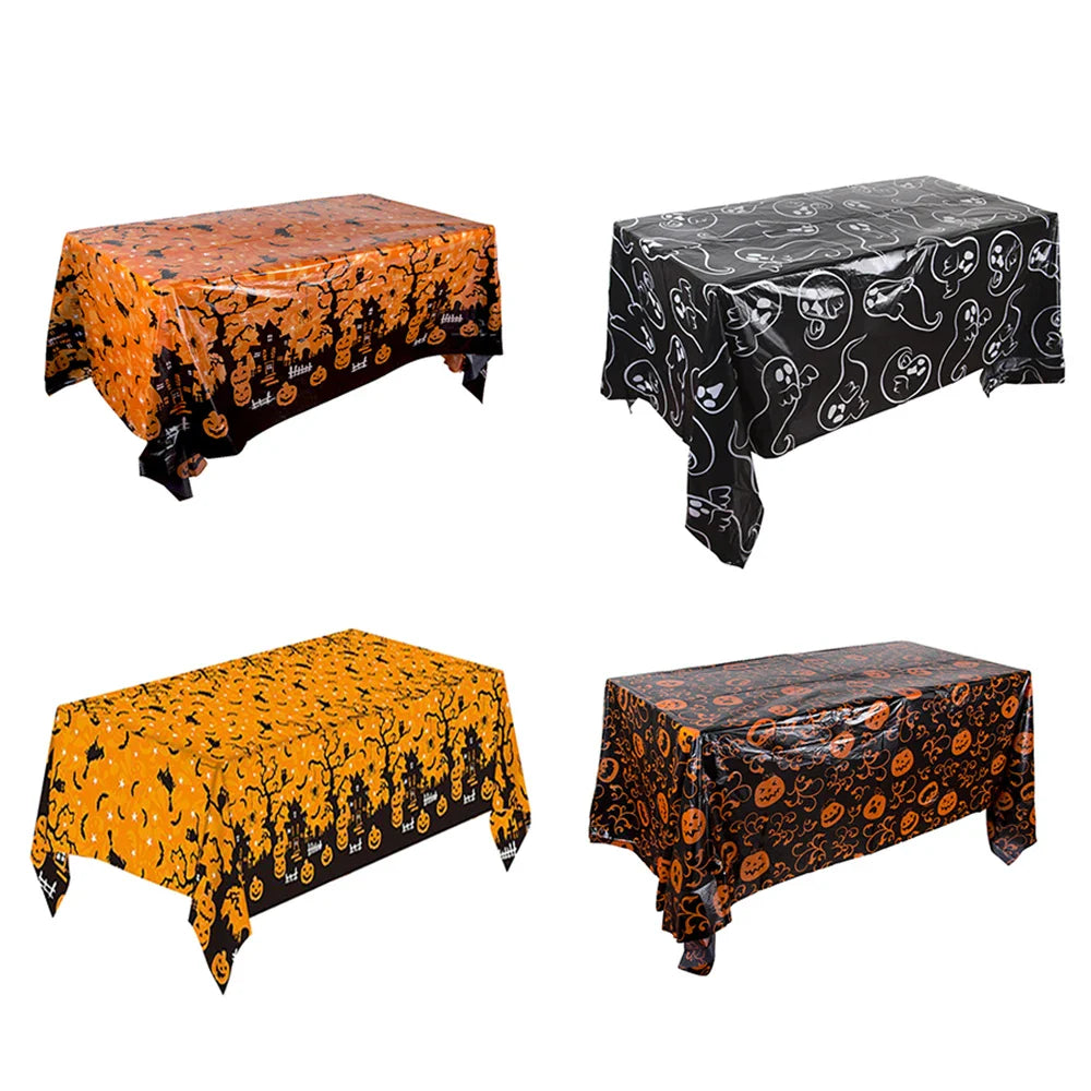 Halloween Decoration Tablecloth,Disposable Pumpkin Spider Web Bat Plastic Table Cover,Halloween Party Home Table Decor