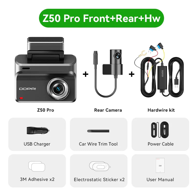 2025 New DDPAI Dash Cam Z50 Pro 4K Car DVR Night Vision 5GHz Wi-Fi GPS ADAS 24h Parking mode Support Front and Rear Camera Lootquake LLC
