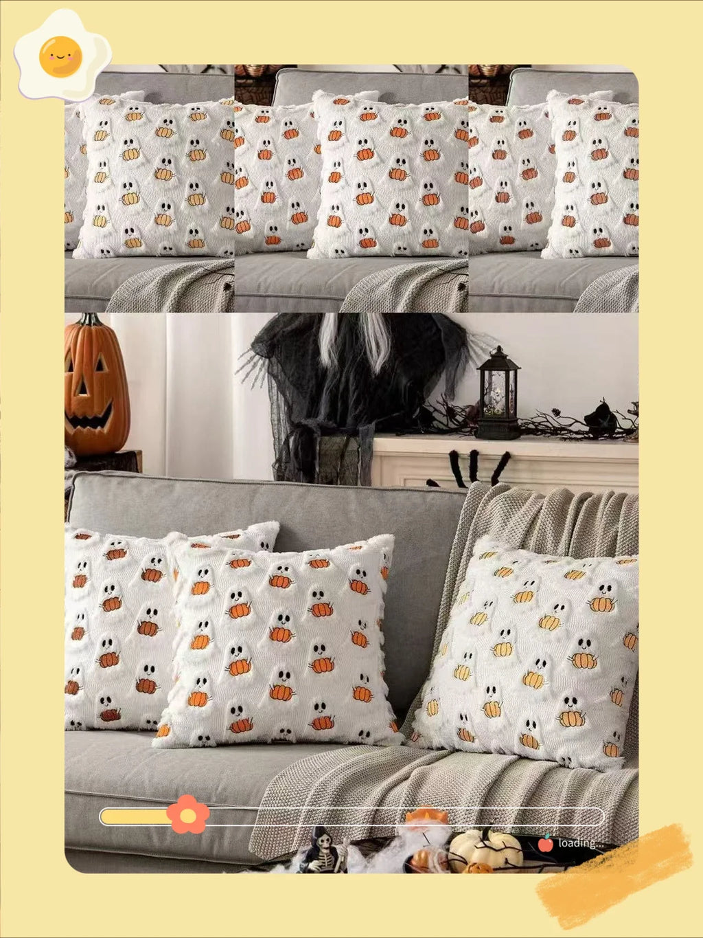 Halloween Decor for Bedroom Bed Living Room Sofa Cushion Cover White45X45CMCute Ghost Pumpkin Plush Faux Fur Pillow Covers Soft Lootquake LLC