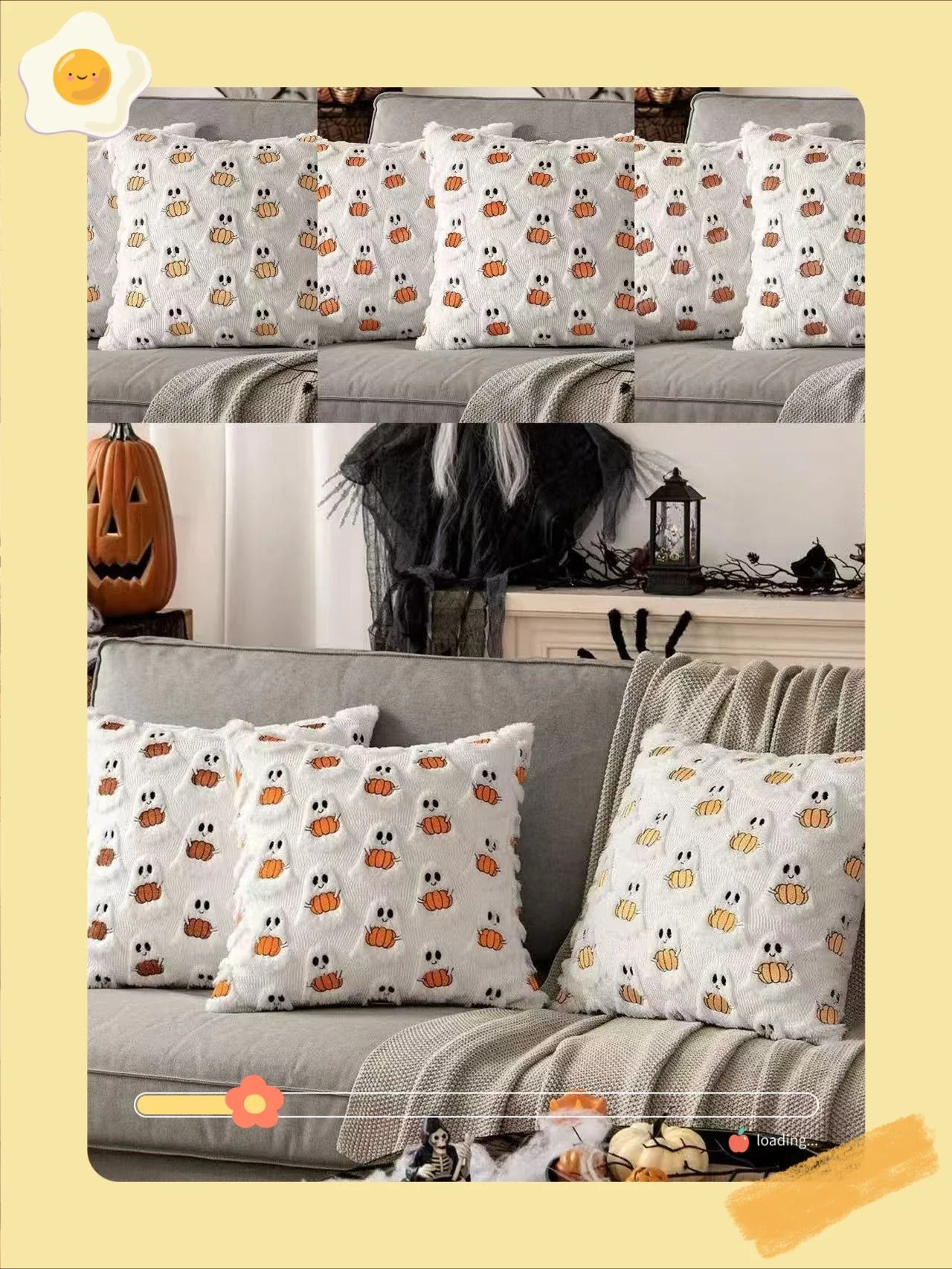 Halloween Decor for Bedroom Bed Living Room Sofa Cushion Cover White45X45CMCute Ghost Pumpkin Plush Faux Fur Pillow Covers Soft Lootquake LLC