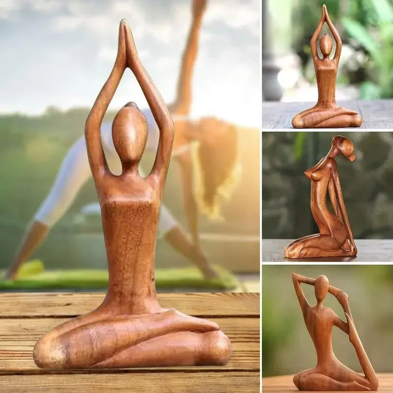 Wooden Yoga Meditation Statue Handmade Abstract Pose Sculpture Wood Carving Creative Tabletop Ornaments Living Room Galleries Lootquake LLC