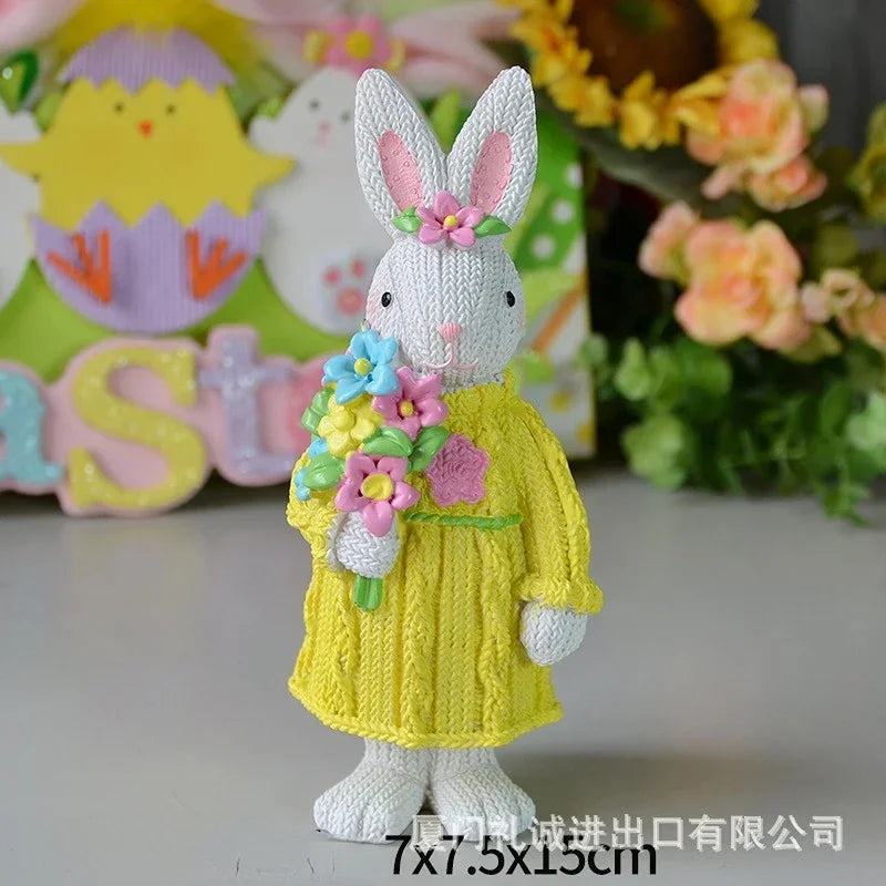 2023 New Easter Decoration for HomeResin Easter Bunny Rabbit Easter Craft Festival Bunny Ornament Decor Festival Egg Gifts Decor Lootquake LLC