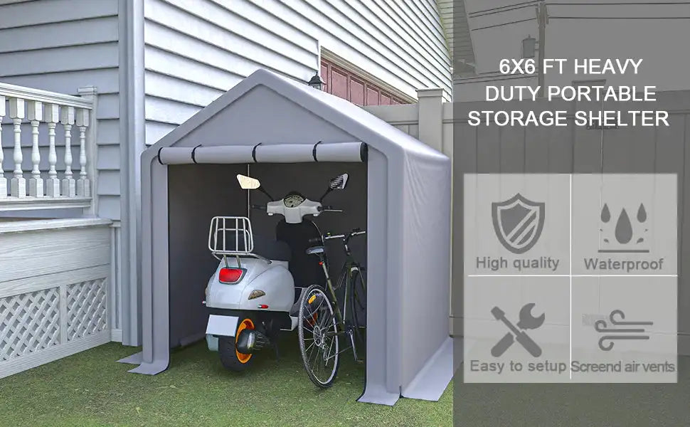 LZBEITEM 6 x 6 ft Portable Outdoor Storage Tent Shelter Shed, Heavy Duty Storage Tent with Roll-up Doors Shelter for Garden Tool