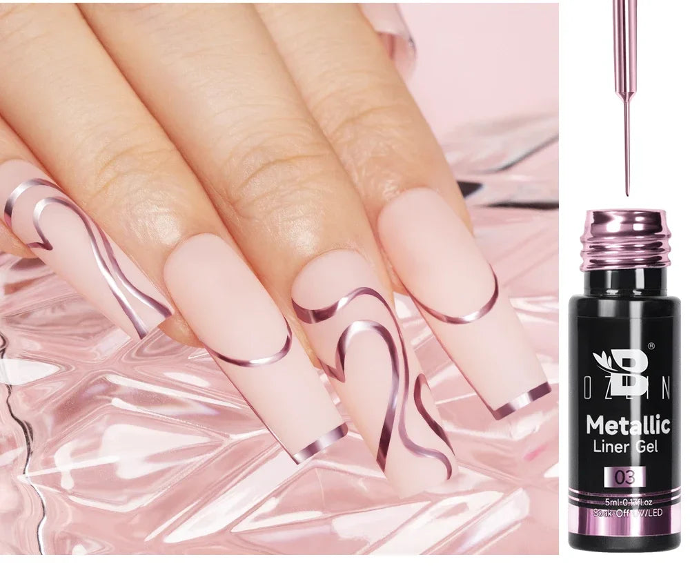 5ML Gold Silver Metallic Liner Paint Gel Polish Chrome Mirror Metal Effect Super Bright French UV LED Semi Permanent Nail Gel Lootquake LLC