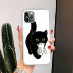 Black Cat Cartoon Cute For Iphone 11 13 14 Pro Max 12 Mini Phone Case X Xs Xr 6 6s 8 7 Plus Se 5 5s Cover Cute Funny Aesthetic Cat Design Pattern Silicone Soft Phone Case Stevvex