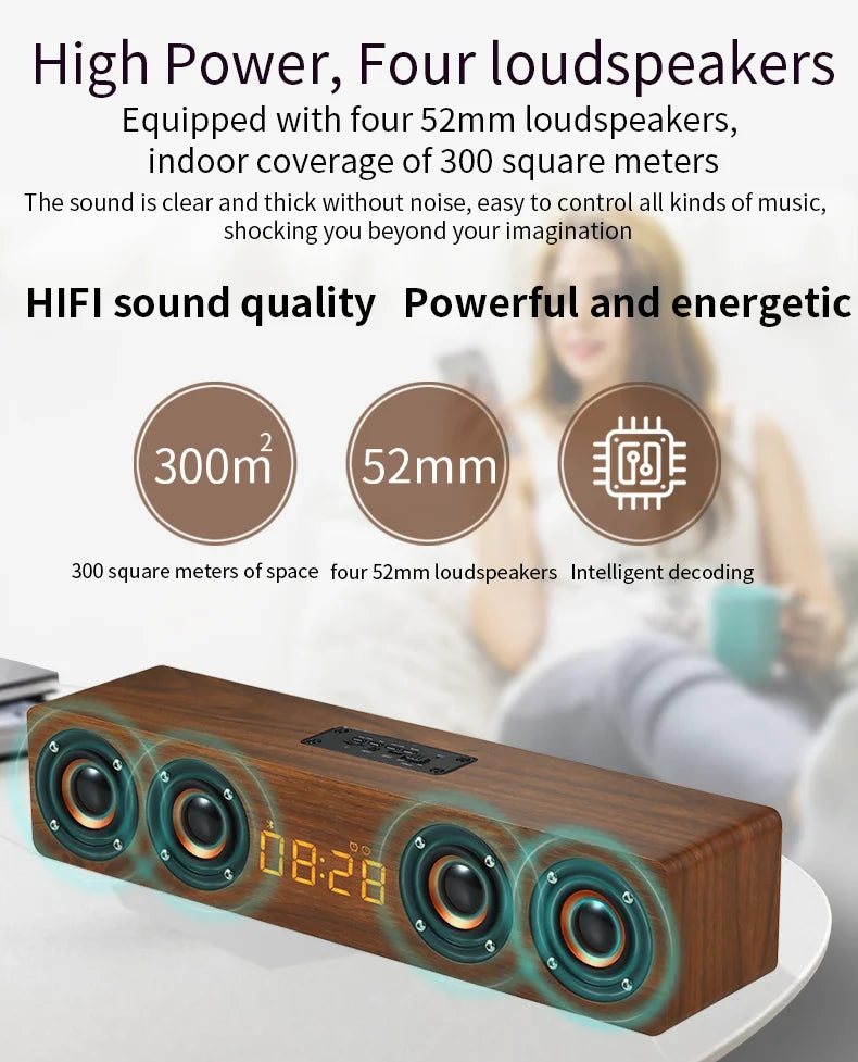 Wooden Bluetooth Speaker Portable Wireless Subwoofer Clock Soundbox Home Computer Echo Wall Soundbar HiFi Stereo TF AUX U Disk Lootquake LLC